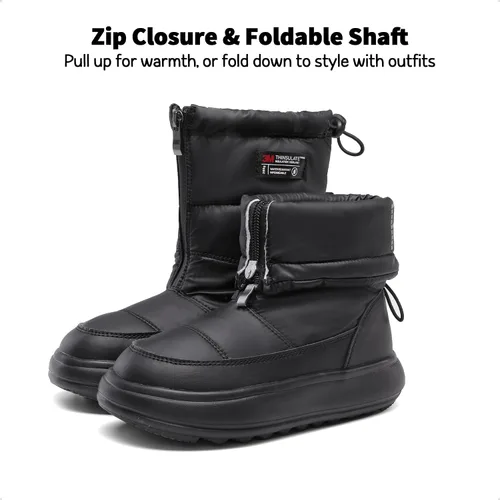 Miniatura 4 de DREAM PAIRS Botas plegables de nieve para niñas, ligeras, a media pantorrilla, zapatos de invierno para niños pequeños y grandes