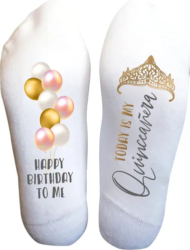 Miniatura 7 de Calcetines Divertidos Mis Quince para Niñas Adolescentes, Regalo de Quinceañera del 15º Cumpleaños, Recuerdo de Fiesta Personalizado