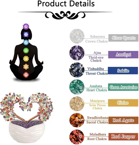 Miniatura 5 de GEHECRST Árbol de cristal de curación de 7 chakras en forma de corazón, cristal de piedra preciosa, bonsái del árbol del dinero, ornamento