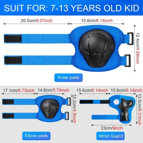 Miniatura 5 de Conjunto de casco de bicicleta para niños pequeños con rodilleras, casco de ciclismo ajustable para niño y niña, equipo de protección Azul
