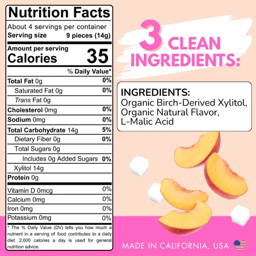 Miniatura 2 de Xylipop Melocotón - Caramelo de xilitol apto para los dientes, fabricado con 3 ingredientes orgánicos, sin azúcar y vegano, tratamiento seguro
