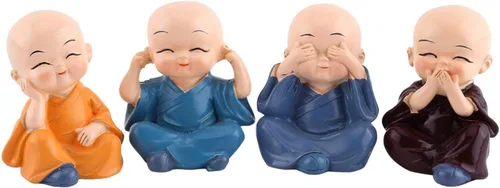 4 estatuas de monje Kongfu, adorno para tablero de instrumentos de automóvil, monjes de Buda de resina, manualidades, decoración interior de