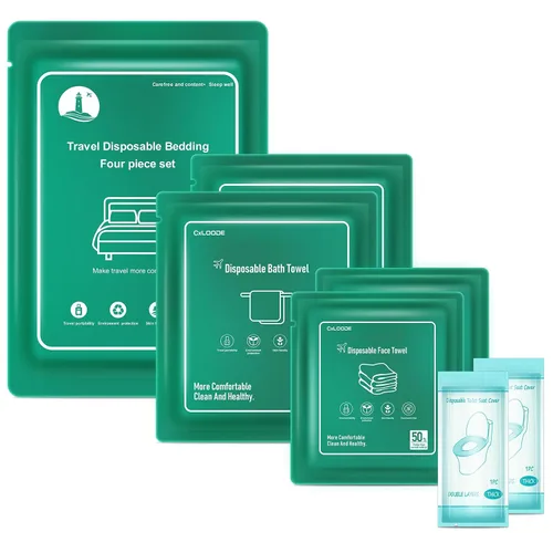 Miniatura 14 de Sábanas desechables para hotel, artículos esenciales de viaje con 2 toallas de baño desechables, 2 toallas faciales desechables y 4 piezas