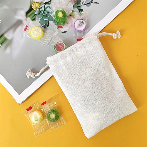 Miniatura 6 de SumDirect 20 bolsas de muselina de algodón, mini bolsas de regalo ligeras blancas transpirables con cordón, bolsas de almacenamiento reutilizables