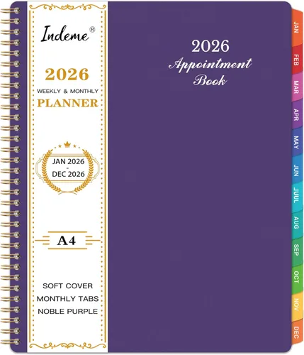 Agenda semanal 2026, agenda diaria por hora 2026, enero de 2026 a diciembre de 2026, libro de citas de 9 x 11 pulgadas, pestañas mensuales,