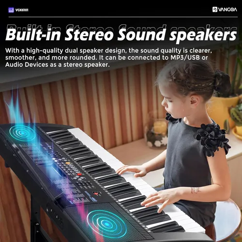Miniatura 6 de Vangoa Piano de Teclado Eléctrico de 61 Teclas, Kit de Teclado de Piano Electrónico con Luces, 600 Voces, 400 Ritmos con Soporte para Piano, Negro