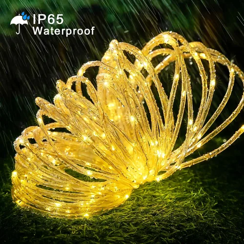 Miniatura 6 de JMEXSUSS - 100 luces LED solares de cuerda para exteriores, impermeables, 33 pies, luces solares para trampolín con clasificación IP65, 8 modos