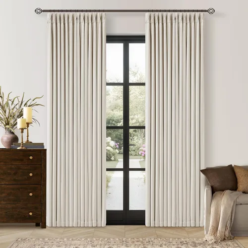 Miniatura 114 de Juego de 2 paneles de cortinas plisadas negras de 80 pulgadas para sala de estar, cortinas plisadas de lino con forro de 80 pulgadas de largo, 100%
