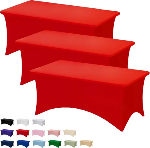 Miniatura 45 de Fixwal Paquete de 3 Manteles Negros para Mesas Rectangulares de 6 Pies, Manteles Rectangulares Elásticos de Spandex Ajustables de 6 Pies