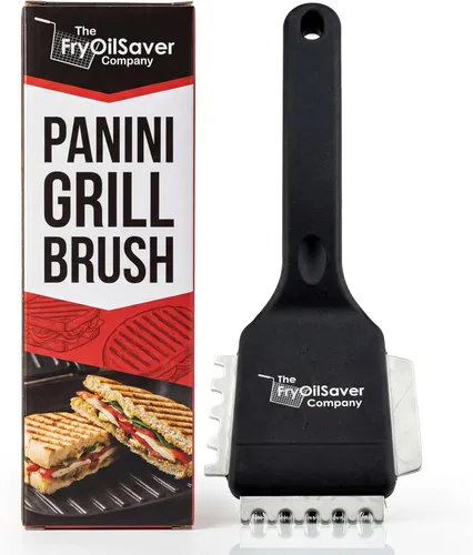 Panini 90052 - Limpiador de cepillo para parrilla comercial y rascador de prensa eléctrica, cerdas de acero inoxidable resistentes, cepillo de