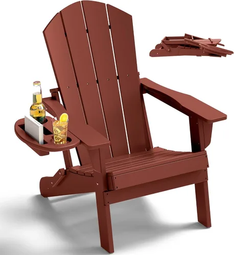 Miniatura 67 de NAVINE Juego de 2 sillas Adirondack plegables de polietileno de alta densidad con portavasos multifuncional, resistente a la intemperie, para Blanco
