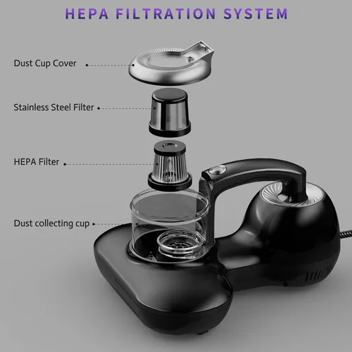 Miniatura 5 de Aspiradora de colchón Hersven, aspiradora de cama UV portátil de 16 kPa y 12800 vibraciones por minuto mejorada para limpieza efectiva de cama