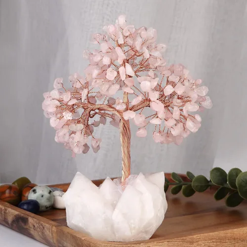 Miniatura 3 de Nupuyai Árbol de cristal de cuarzo rosa curativo hecho a mano con racimo de cuarzo de roca, árbol de dinero bonsái de piedra energética, decoración