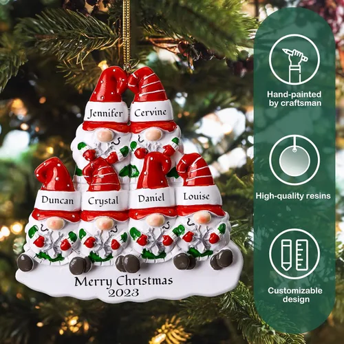Miniatura 3 de Adornos de Navidad personalizados de gnomo 2023, familia de 2, 3, 4, 5, 6 – Adorno de Navidad personalizado con nombre para árbol de Navidad