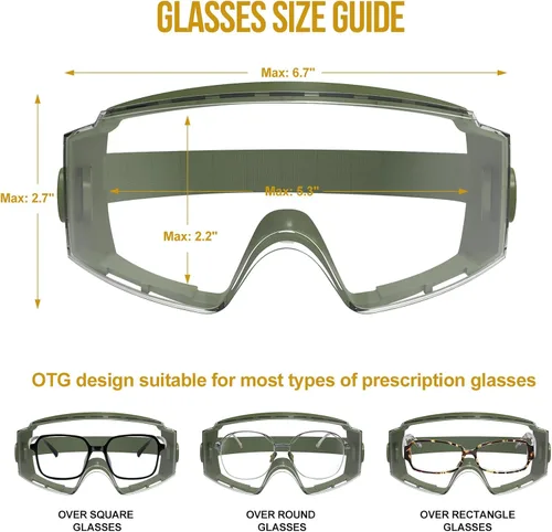 Miniatura 6 de OneTigris Gafas tácticas sobre lentes, gafas tácticas antiniebla, protección de gafas OTG de seguridad con lente intercambiable Verde
