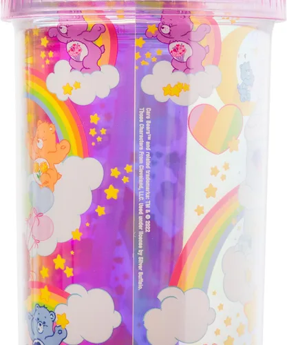 Miniatura 3 de Silver Buffalo Care Bears - Vaso alto de plástico iridiscente con diseño de estrellas arcoíris con tapa y pajilla, 20 onzas Care Bears iridiscentes