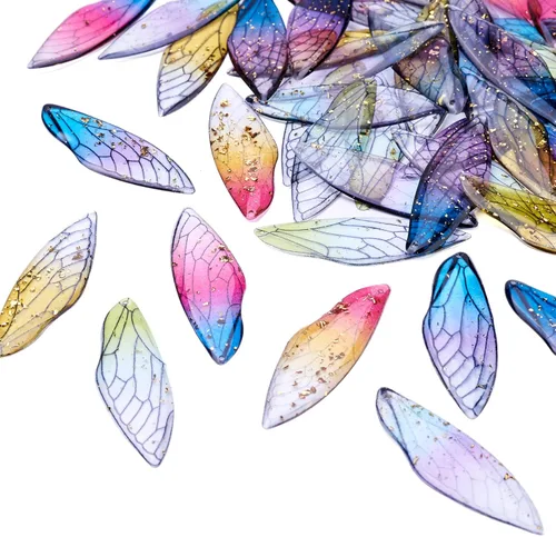 Miniatura 19 de FASHEWELRY 16 aretes de resina con alas de libélula y arco iris, mariposa, colgantes, alas de hada, coloridos dijes con ganchos para aretes, anillos