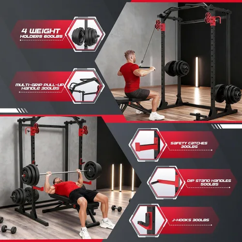 Miniatura 5 de OPPSDECOR Power Cage, 2000LBS Squat Rack with Dual Pulley Cable Crossover System, Multifunctional Power Rack with More Training Attachments for Home
