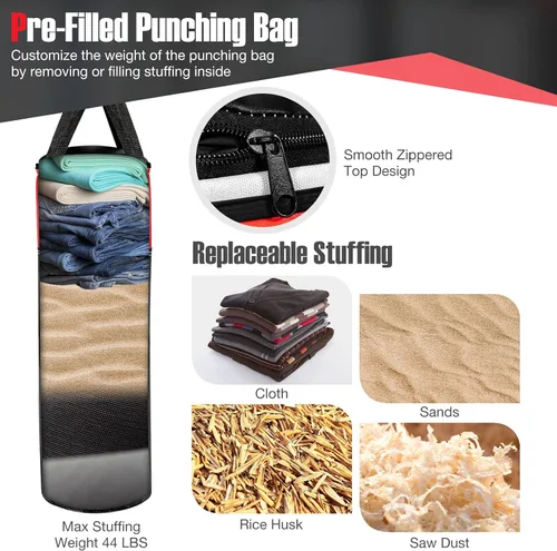 Miniatura 2 de GYMAX Saco de boxeo para niños, saco de boxeo prellenado con guantes de boxeo, envolturas de mano y bolsa de transporte, saco de boxeo pesado