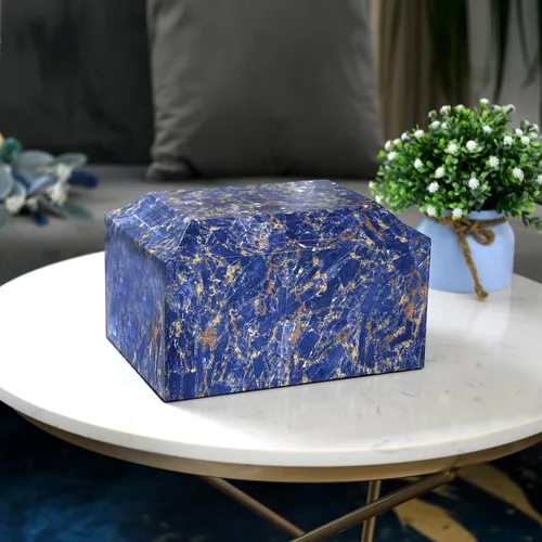Miniatura 6 de MAKEY'S Urna de cremación clásica de mármol cultivado con patrón azul para cenizas humanas, adulto hombre/mujer, urna de cremación decorativa