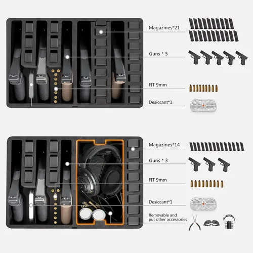 Miniatura 2 de Kinghardcase Estuches para armas de mano, 5 estuches para pistolas y 21 cargadores Estuches para pistolas precortados con múltiples pistolas a