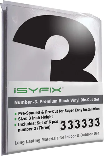 Miniatura 48 de iSYFIX Calcomanías de vinilo negro con el número 7 (siete), paquete de 6 calcomanías autoadhesivas de 7 pulgadas, calcomanías troqueladas y Negro