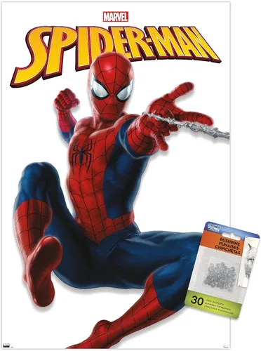 Trends International Marvel Comics - Póster de pared de Spider-Man Feature Series, 14.72 x 22.37 pulgadas, paquete de póster premium y alfiler