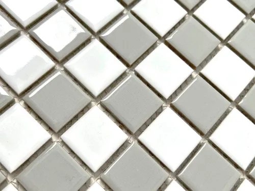 Miniatura 3 de Tenedos Mosaico cuadrado de porcelana a cuadros gris y blanco, aspecto brillante, 1-1/8 x 1-1/8 pulgadas para suelos de baño, paredes, salpicaduras