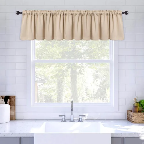 MIULEE Cenefa opaca con bolsillo para cortinero, con aislamiento térmico, cortina corta para ventana pequeña y dormitorio, 42 x 18 pulgadas, 1 Beige
