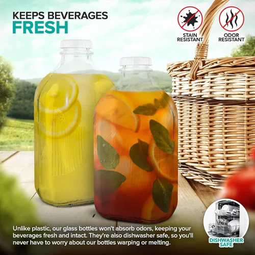 Miniatura 5 de Stock Your Home Botellas de vidrio para leche de 64 onzas con tapas (paquete de 2) – Botellas de vidrio de grado alimenticio de 64 onzas – Apto