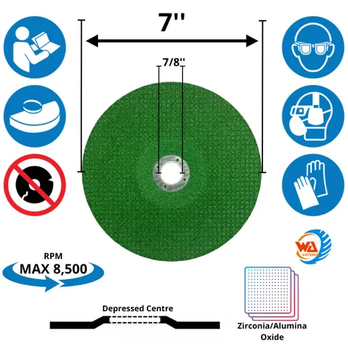 Miniatura 2 de Paquete de 5: muela abrasiva flexible de 7 x 1/8 x 7/8 pulgadas para metal, circonia/grano de cerámica, rueda de molienda central deprimida de grano