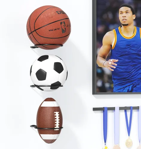 Miniatura 7 de Ball Holder Wall Mount Set –Sports Ball Racks for Basketball, Soccer, Volleyball, Football – Wall Storage & Display for Sports Room