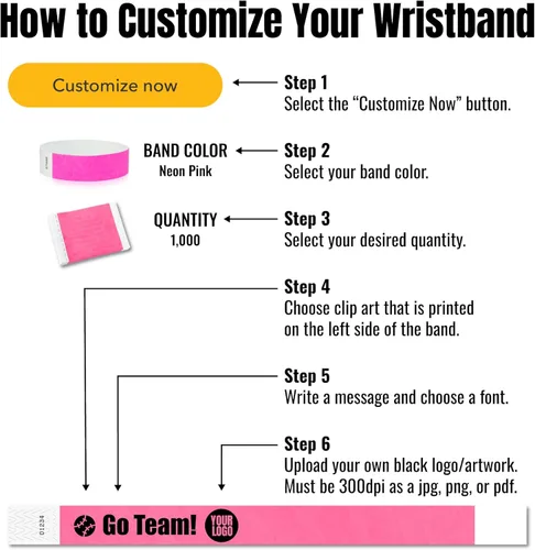 Miniatura 3 de WristCo Pulseras de Impresión Personalizada Azul Neón – 2,000 Unidades Tyvek ¾" x 10" – Añade Cualquier Texto, Logotipo e Imagen y Recibe Pulseras