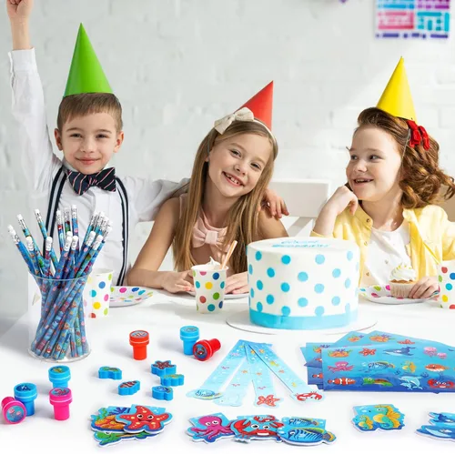 Miniatura 5 de PerKoop 168 Piezas Bajo el Mar Papelería Temática Oceánica Rellenos de Bolsas de Regalos Suministros de Fiesta con Mini Cuaderno Oceánico Lápiz
