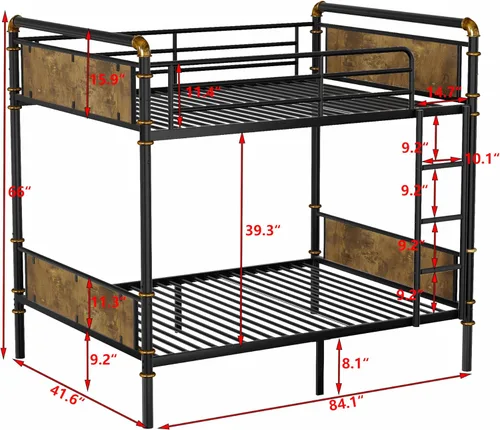 Miniatura 2 de KEIKI Litera desmontable de metal con escaleras, cabecera de MDF y barandilla, literas modernas con listones sólidos, no requiere somier, fácil