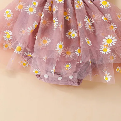 Miniatura 48 de Mameluco para bebés y niñas de 3, 6, 9, 12, 18 meses, enterizo de manga corta, fruncido, faldas y dobladillo, diadema