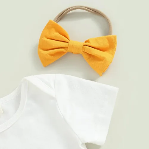 Miniatura 148 de Sejardin Ropa de verano para bebé y niña, recién nacida, manga corta, con letras, mameluco elástico con diadema