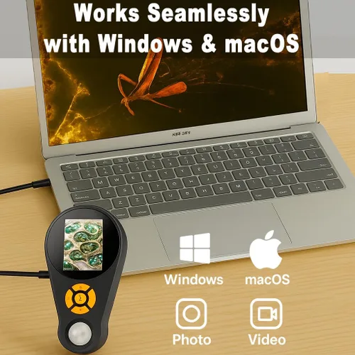 Miniatura 5 de Lupa con microscopio digital de luz de mano 2.0 pulgadas IPS pantalla a color, lupa digital portátil 500x, microscopios Marco, 8 luces LED, USB