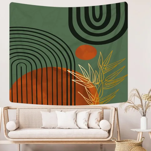 Miniatura 8 de KOMLLEX Mid Century Abstract Tapestry 59Wx51H Boho Neutral Arch Sun Leaves Minimalist Modern Geometric Simple Black Gold Aesthetic Wall Hanging
