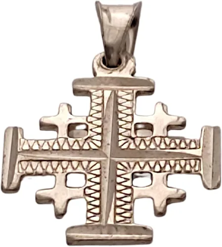 Colgante Cruz Cruzado Jerusalén de Plata de Ley (925) Artesanal en Tierra Santa. Grabado por máquina de corte de diamantes., Metal