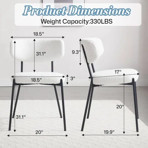 Miniatura 3 de KCC Juego de 6 sillas de comedor Boucle, sillas modernas de mediados de siglo tapizadas, elegantes sillas de cocina Sherpa, sillas de acento