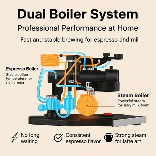 Miniatura 4 de Máquina de café espresso semiautomática de doble caldera con molinillo integrado, portafiltro de 2.283 in, pantalla TFT y varita de vapor espumador