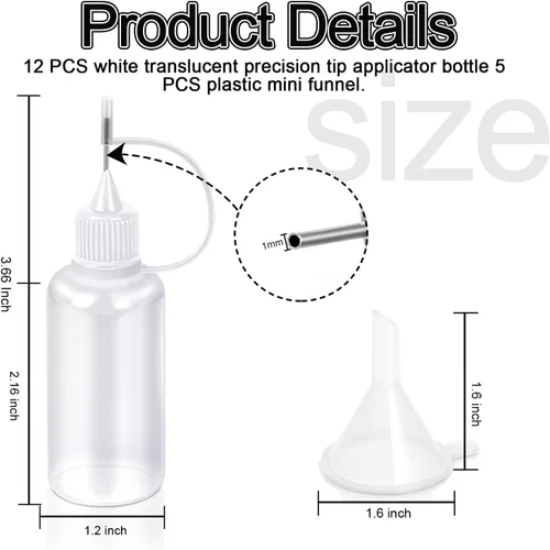 Miniatura 2 de YGDZ Botellas Aplicadoras de Punta de Precisión, 12 Piezas Botellas de Pegamento de Punta Fina con Aguja de 1 Onza con 5 Mini Embudos Punta Blanca