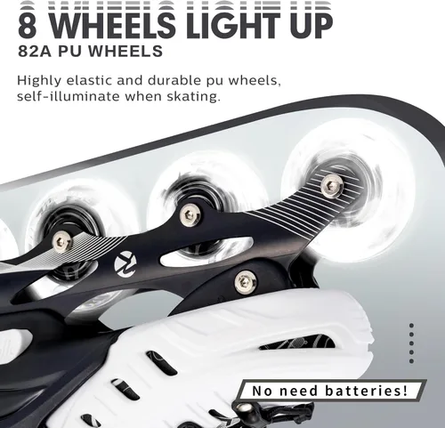 Miniatura 5 de Kuxuan skates Patines en línea ajustables para niños, jóvenes y adultos, patines iluminadores con ruedas iluminadas Negro