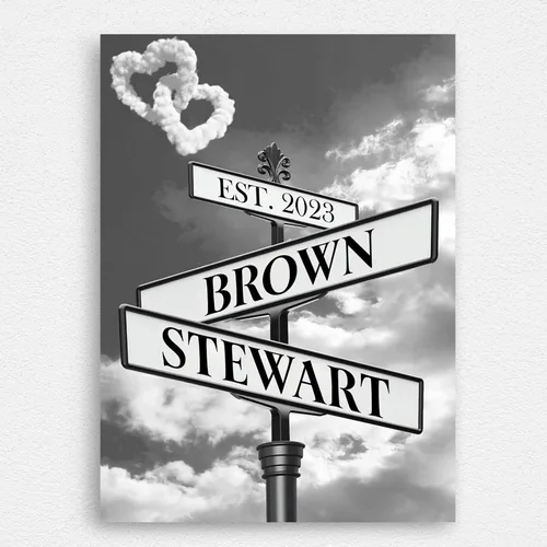 Miniatura 8 de Cartel de calle vintage de lienzo personalizado para parejas, cartel de cruce de caminos con nombre personalizado, el mejor regalo para parejas