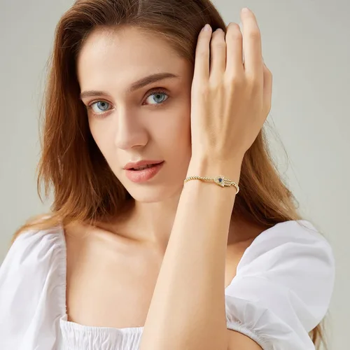 Miniatura 3 de Evil Eye Bracelets Hamsa Bracelet - 18K Gold Plated Adjustable Eye of Protection Bracelet Silver Evil Eye Amulet ojo Bracelet Gold Evil Eye Jewelry