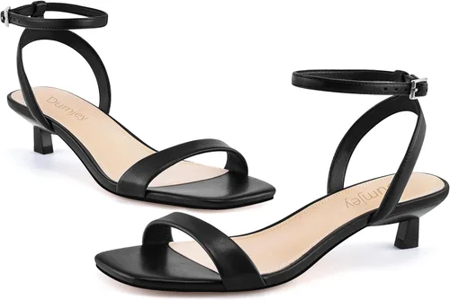 Miniatura 5 de Sandalias de tacón de gatito para mujer, con correa al tobillo, sandalias de tacón cuadrado con punta abierta, zapatos de fiesta de boda