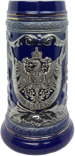 Miniatura 7 de Essence of Europe Gifts OktoberfestHaus - Vaso de cerveza de cerámica con emblema de metal Bier Krug de 0,6 litros (águila) alemán (águila)