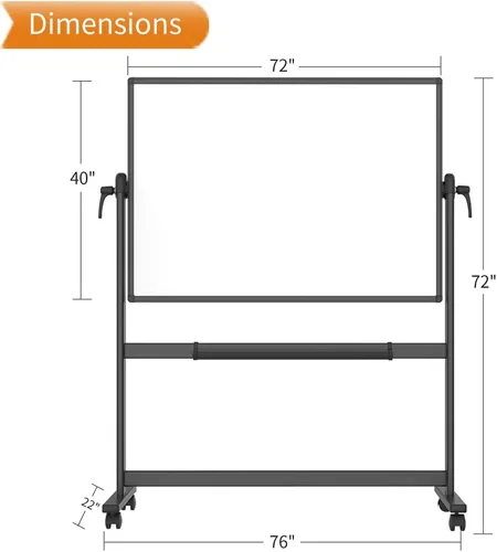 Miniatura 3 de VIZ-PRO Pizarra magnética móvil de doble cara de 72 x 40 pulgadas, marco y soporte de aluminio negro, con 3 borradores secos