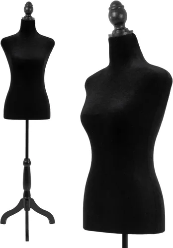 Torso de Maniquí Forma de Vestido Maniquí Altura Ajustable Maniquí Femenino Modelo de Exhibición Torso Cuerpo Soporte Trípode Formas de Ropa (Negro,